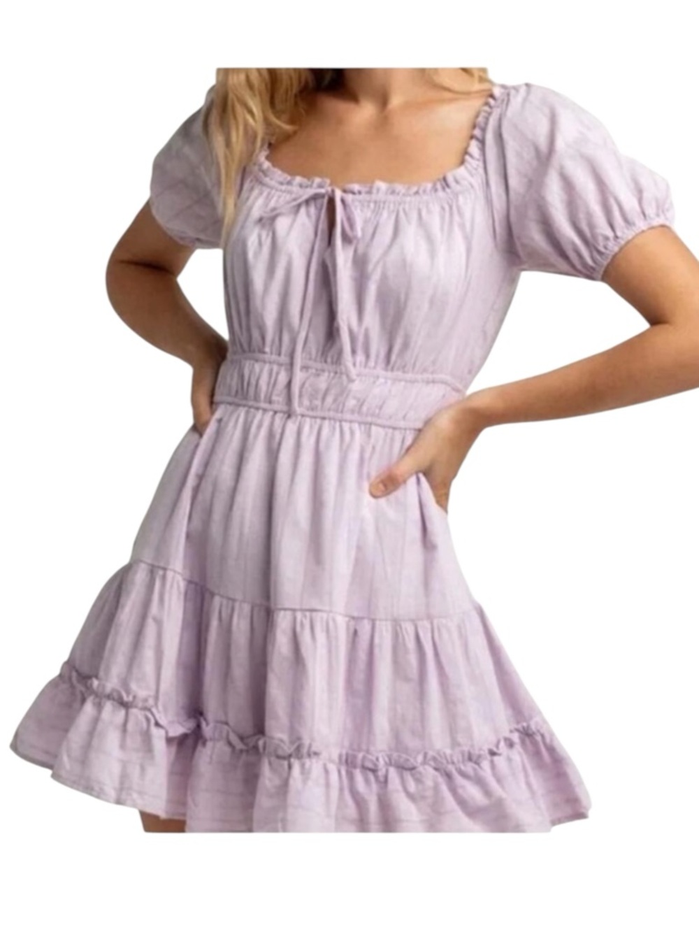 Lost + Wander Mini Dress Puff Sleeve Tiered Purple XS NWT